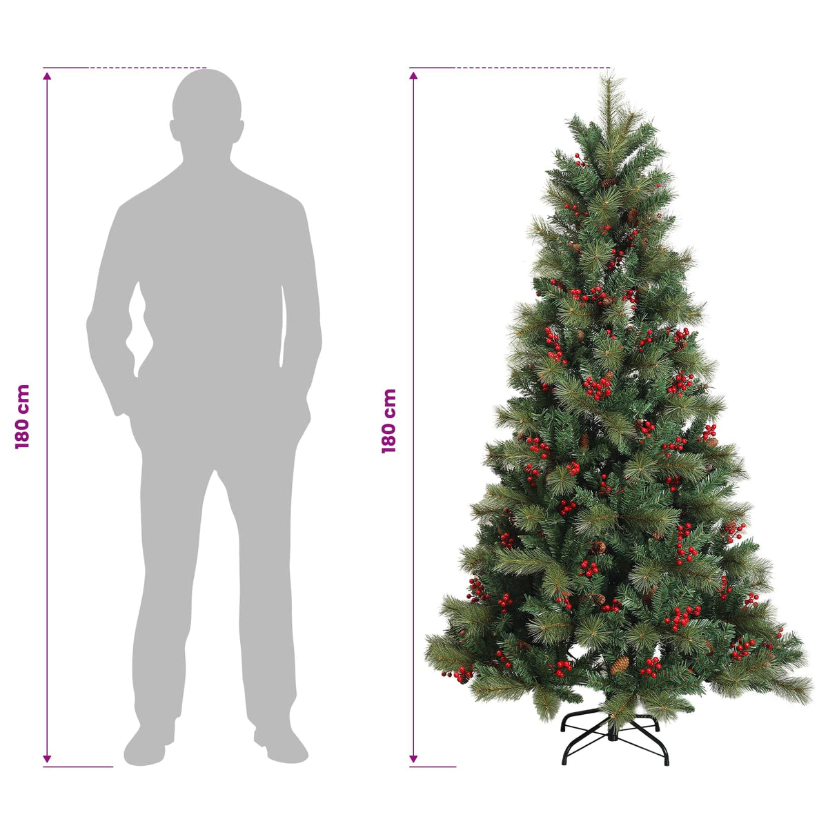 Artificial Hinged Christmas Tree 180 cm PVC and Metal Green