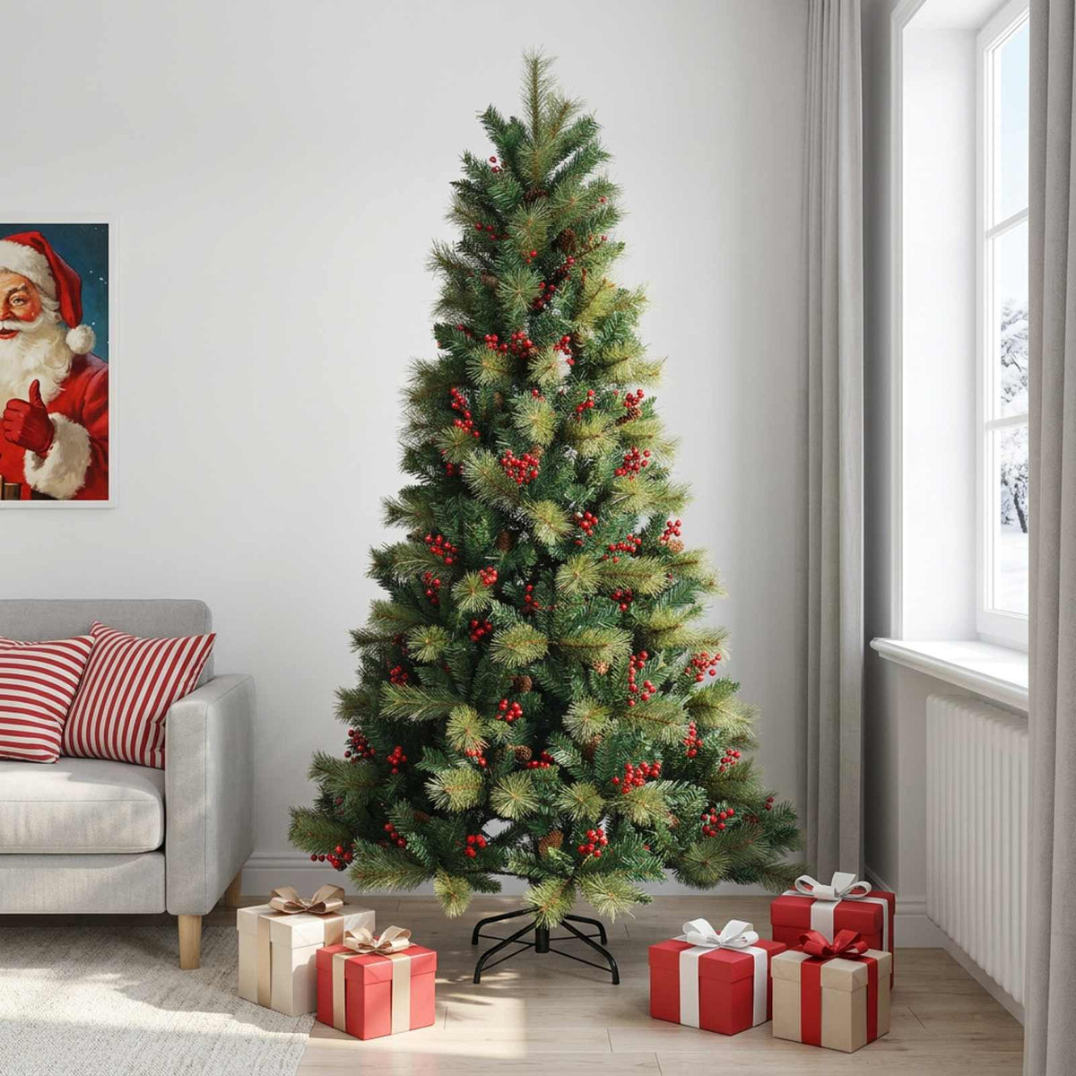 Artificial Hinged Christmas Tree 210 cm PVC and Metal Green