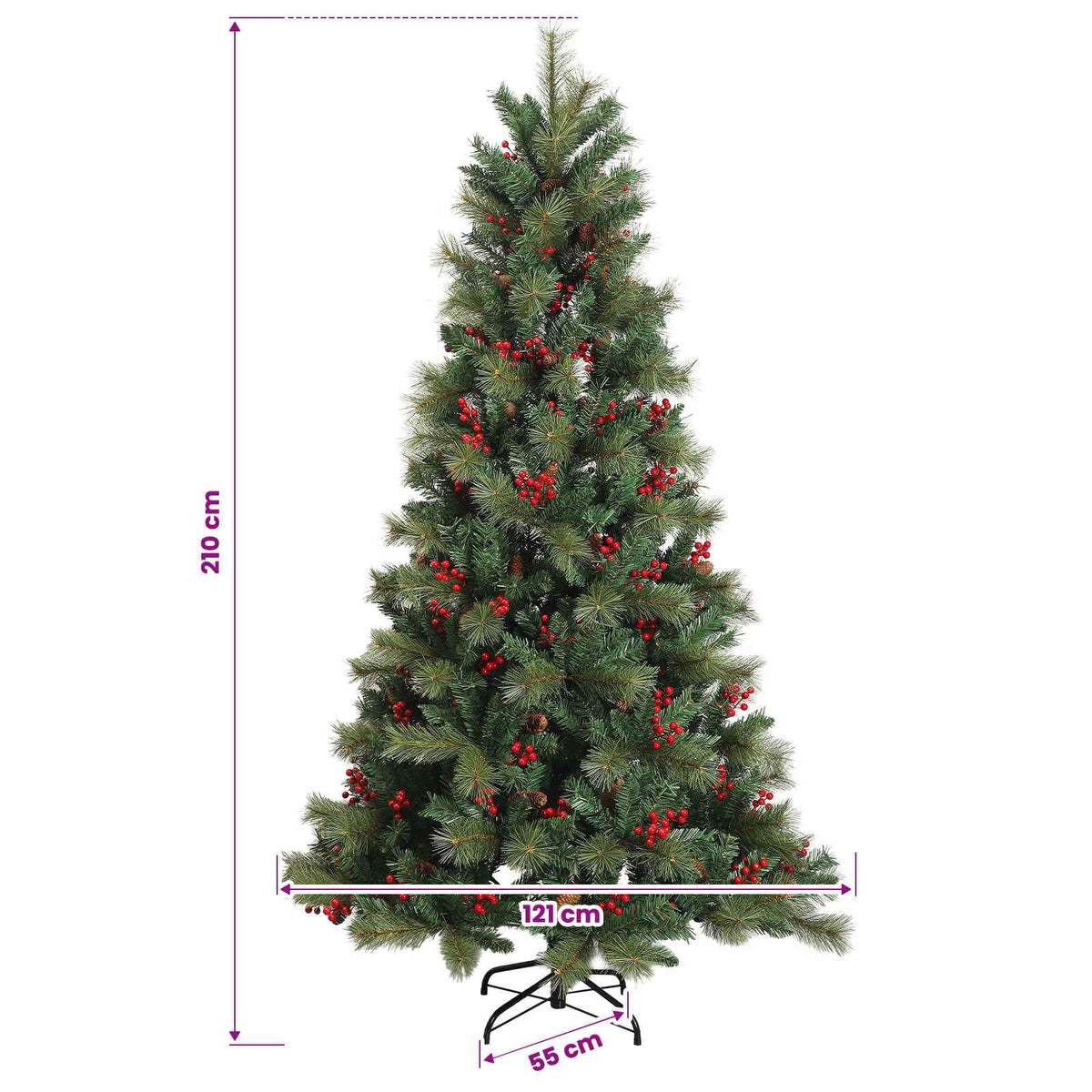Artificial Hinged Christmas Tree 210 cm PVC and Metal Green