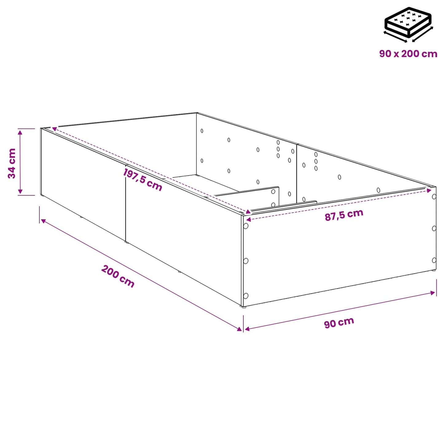 Bed Surround for Adjustable Bed Base Oak wood 90 x 200 cm