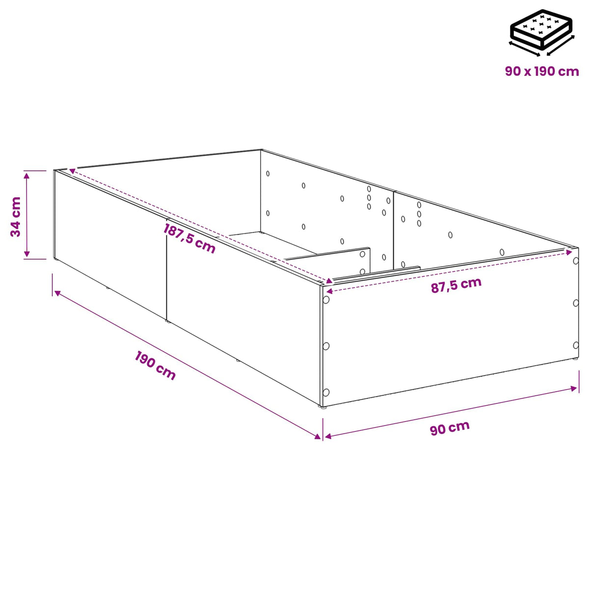 Bed Surround for Adjustable Bed Base Smoked Oak 90 x 190 cm