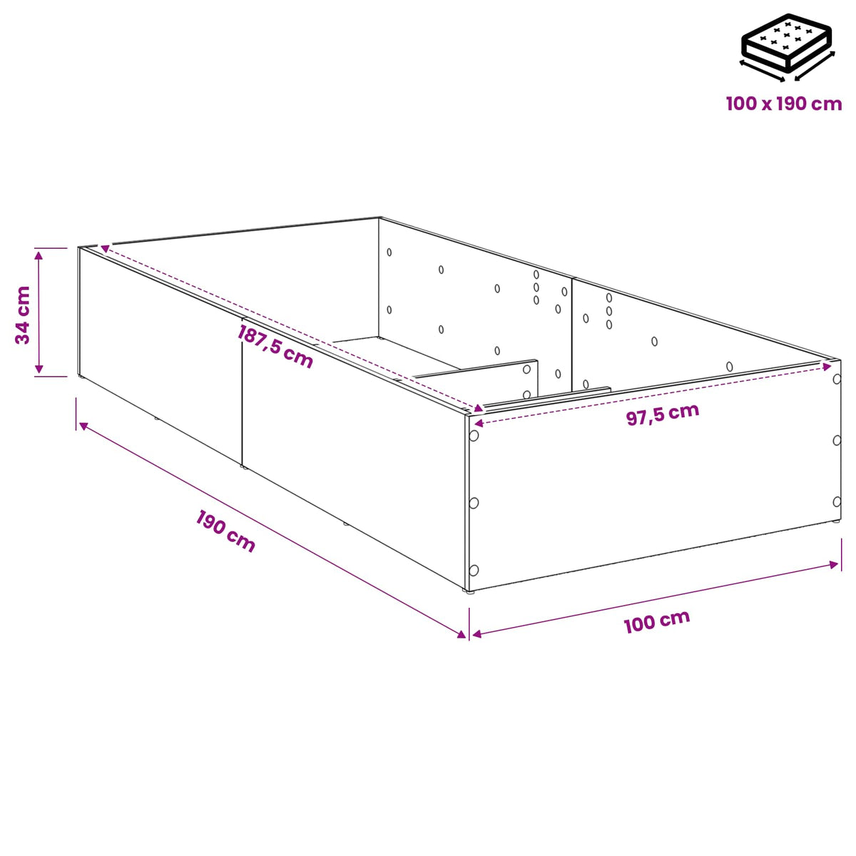Bed Surround for Adjustable Bed Base Black Oak 100 x 190 cm