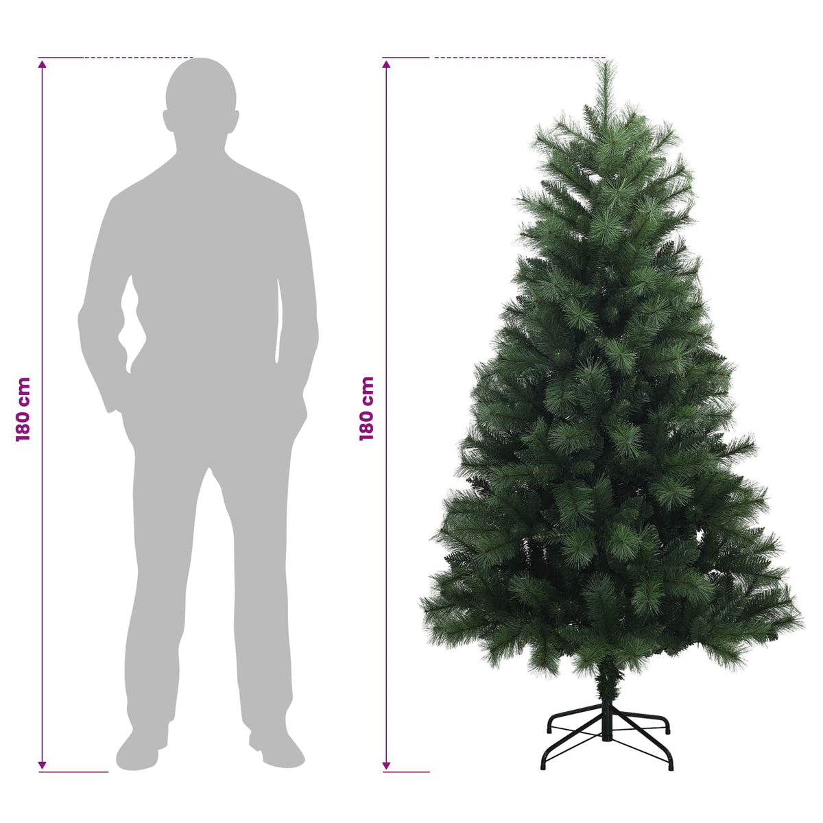 Artificial Hinged Christmas Tree 180 cm PVC and Metal Green