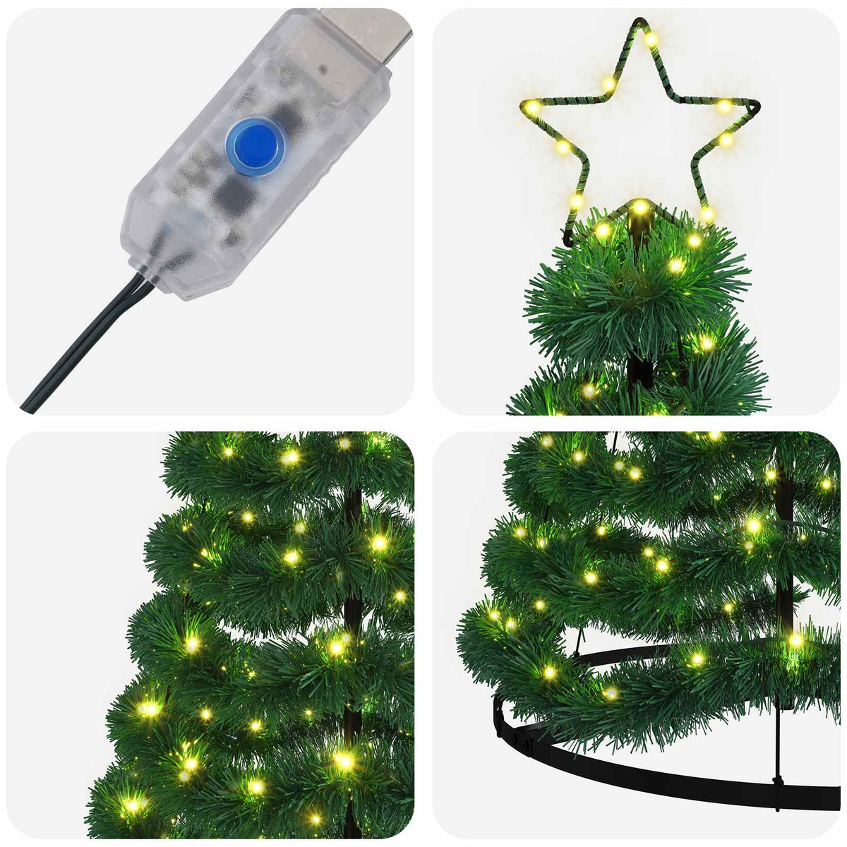 LED Tinsel Christmas Tree with Base EKENAS 180 cm 220 LEDs