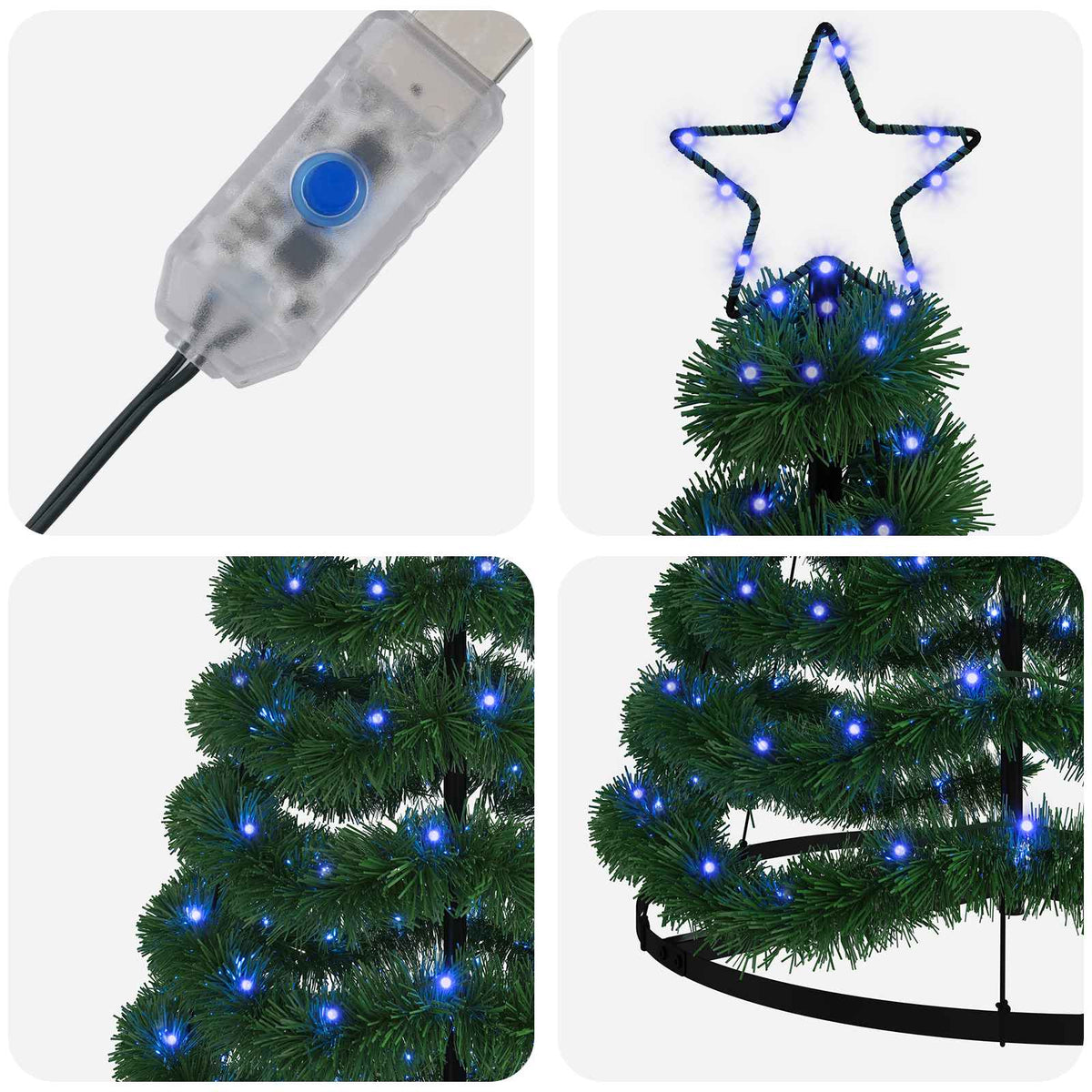 LED Tinsel Christmas Tree with Base EKENAS 180 cm 220 LEDs Blue