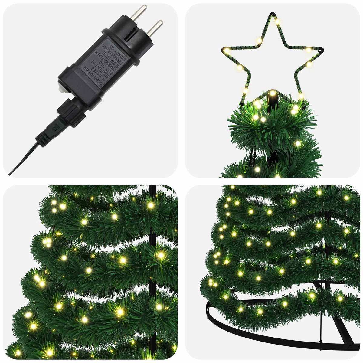 LED Tinsel Christmas Tree with Base EKENAS 250 cm 370 LEDs