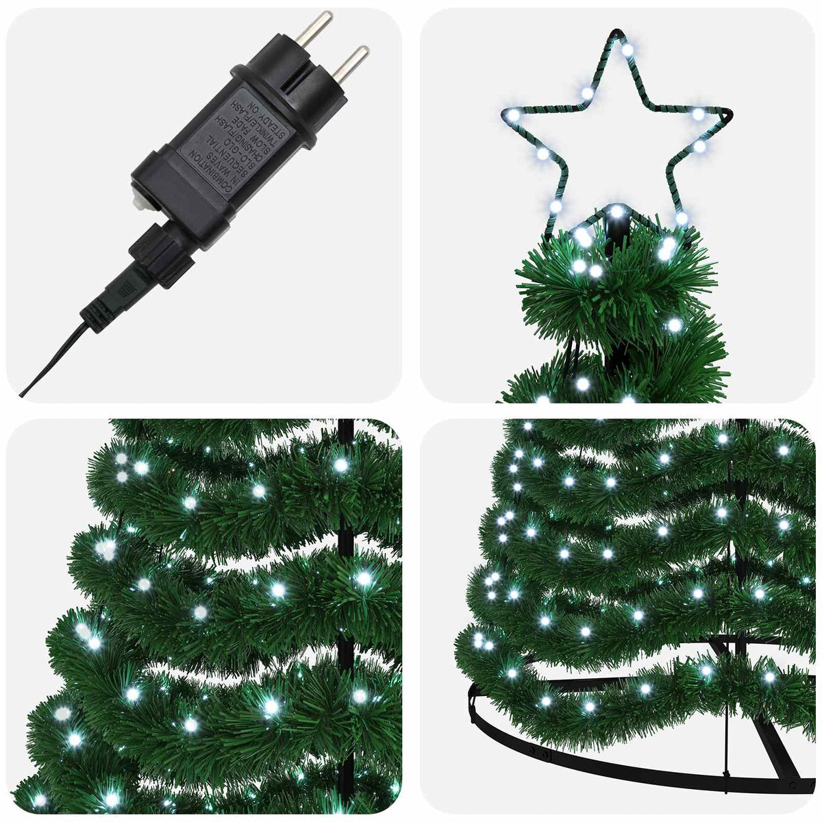 LED Tinsel Christmas Tree with Base EKENAS 250 cm 370 LEDs