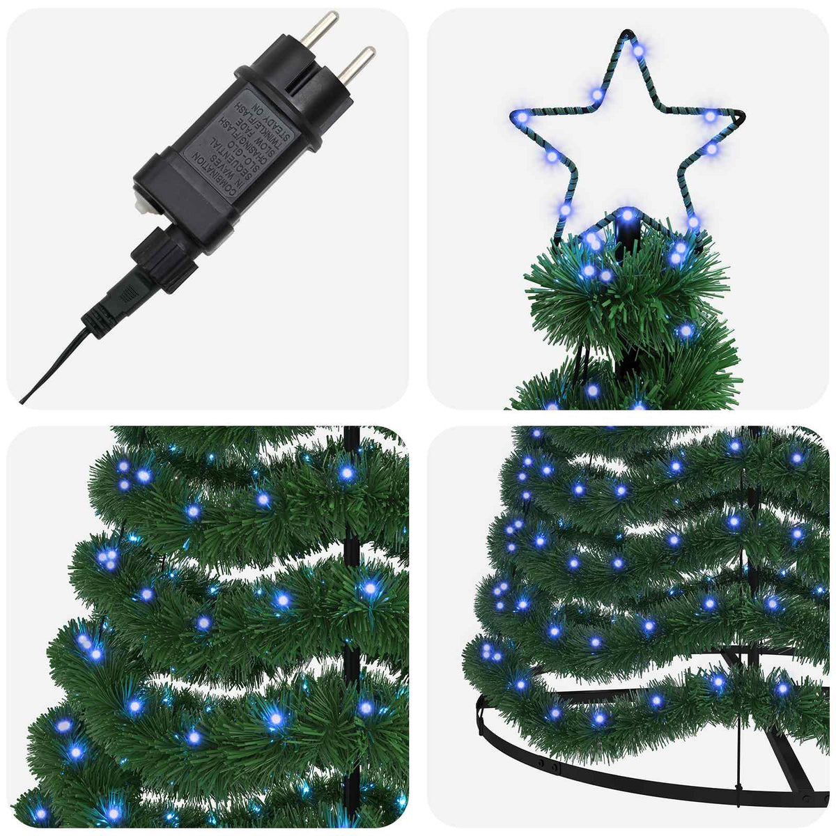 LED Tinsel Christmas Tree with Base EKENAS 250 cm 370 LEDs Blue