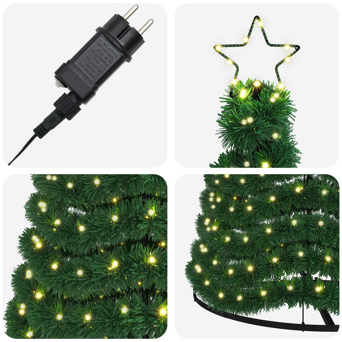 LED Tinsel Christmas Tree with Base EKENAS 300 cm 475 LEDs