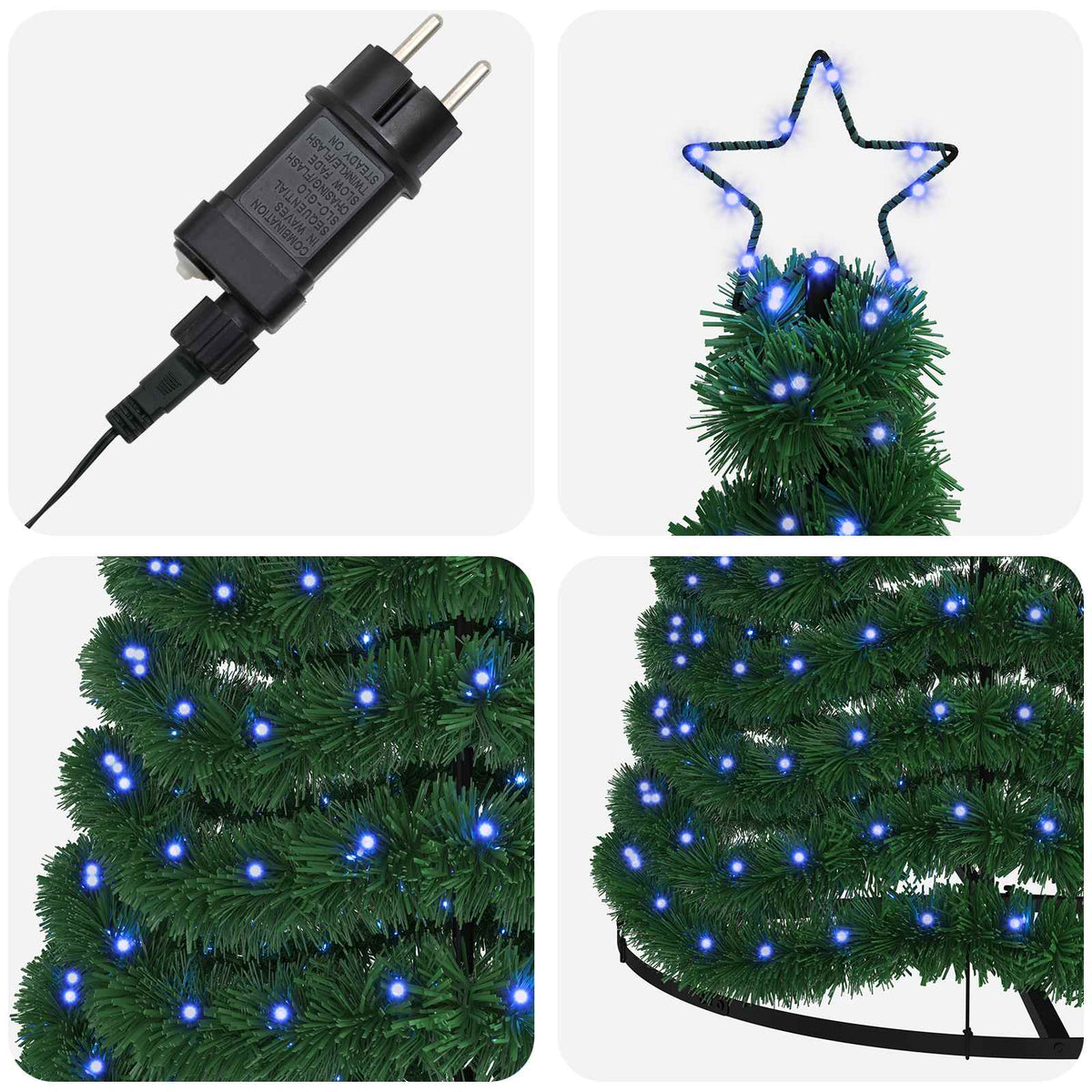 LED Tinsel Christmas Tree with Base EKENAS 300 cm 475 LEDs Blue