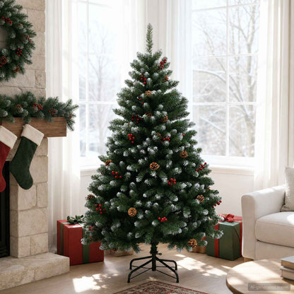 Artificial Hinged Christmas Tree 150 cm PVC Green and White