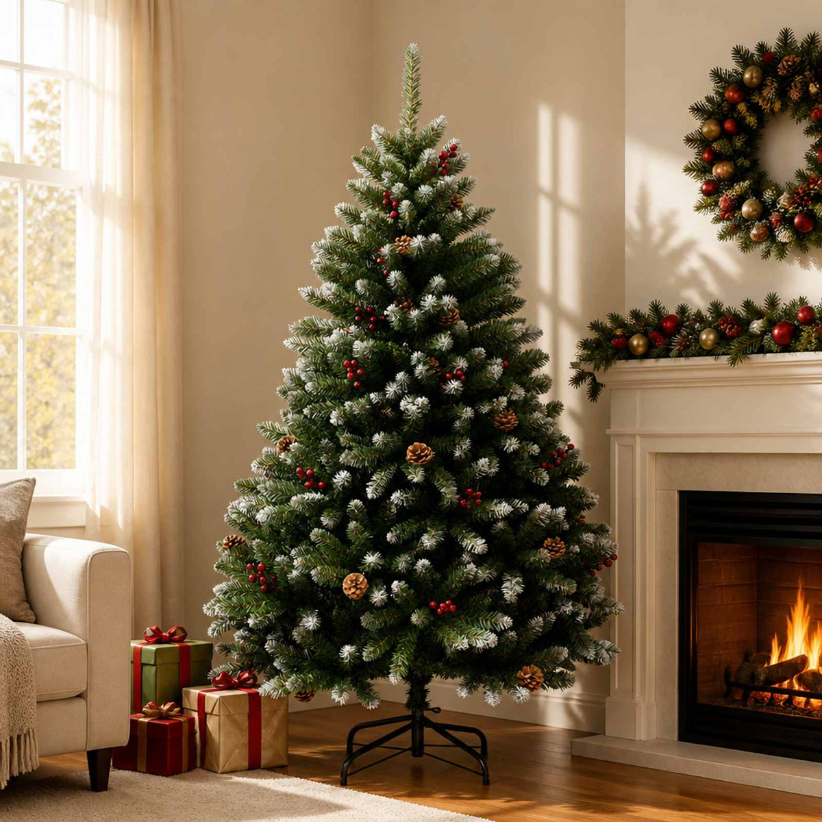 Artificial Hinged Christmas Tree 180 cm PVC Green and White