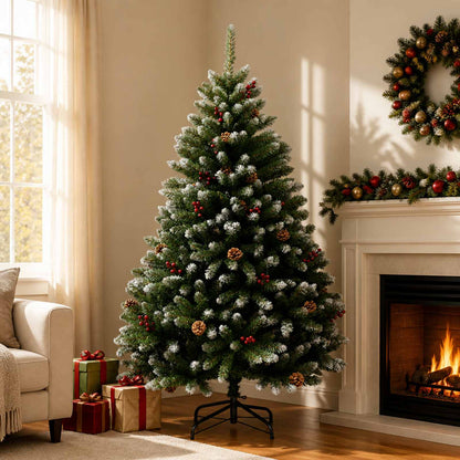 Artificial Hinged Christmas Tree 180 cm PVC Green and White