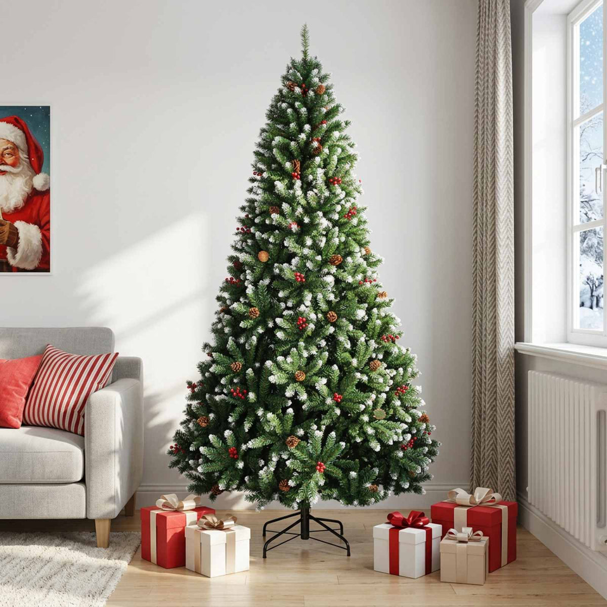 Artificial Hinged Christmas Tree 210 cm PVC Green and White