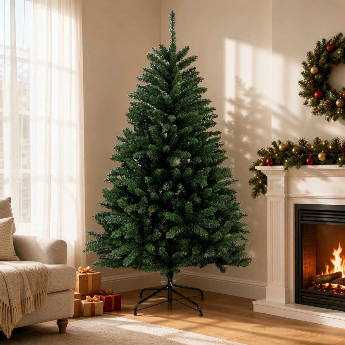 Artificial Hinged Christmas Tree 180 cm PVC Medium Green