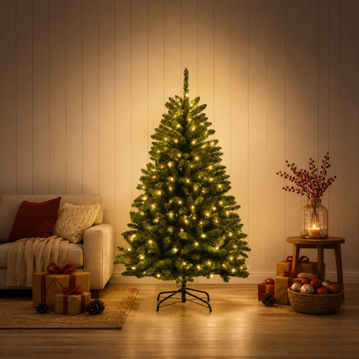 Artificial Hinged Christmas Tree 150 cm 150 LEDs Warm White PVC
