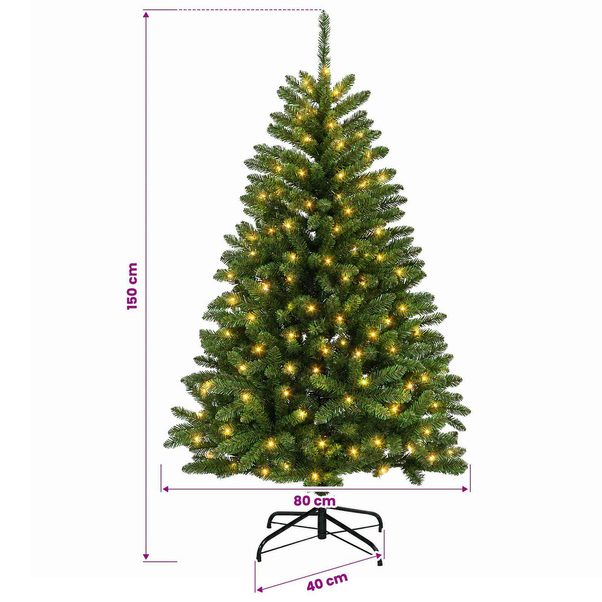 Artificial Hinged Christmas Tree 150 cm 150 LEDs Warm White PVC