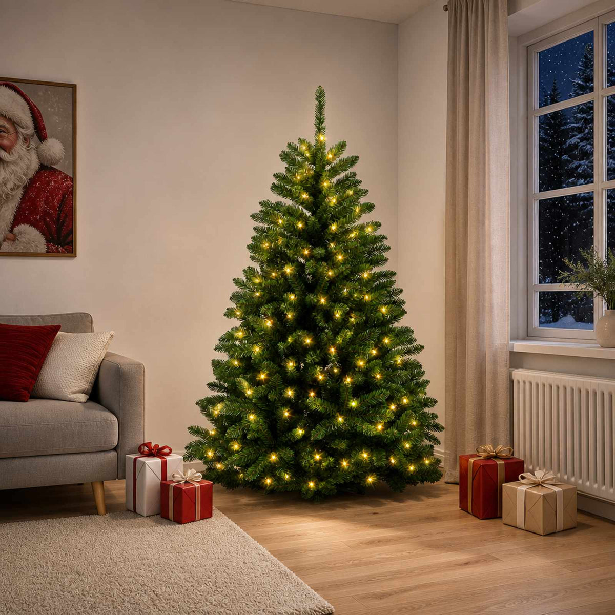 Artificial Hinged Christmas Tree 180 cm 300 LEDs Warm White