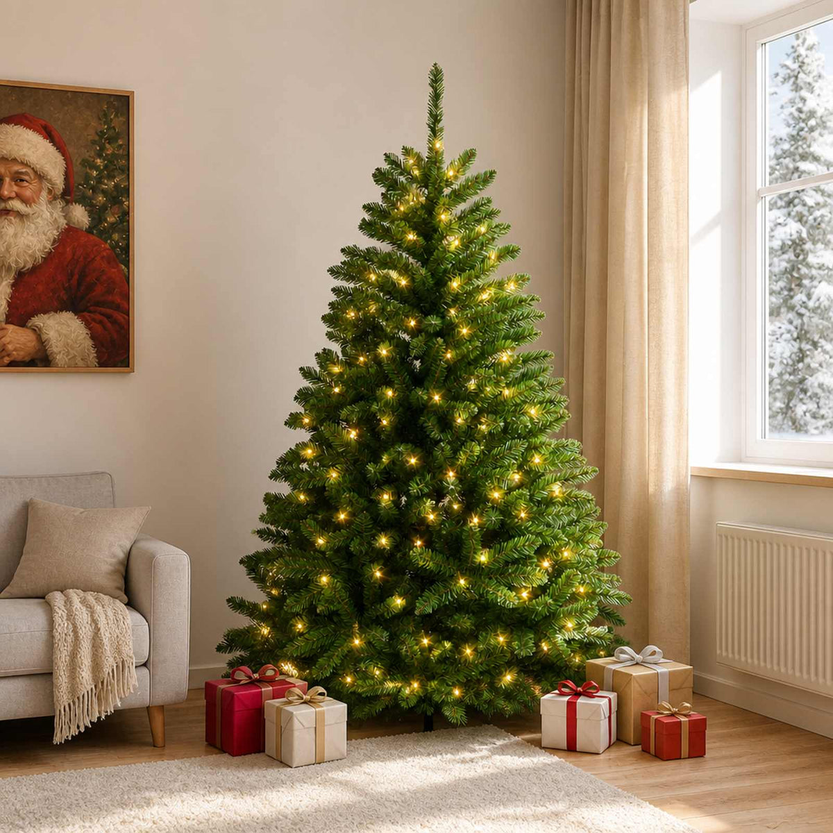 Artificial Hinged Christmas Tree 180 cm 300 LEDs Warm White