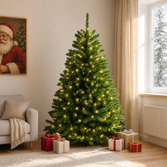 Artificial Hinged Christmas Tree 180 cm 300 LEDs Warm White PVC