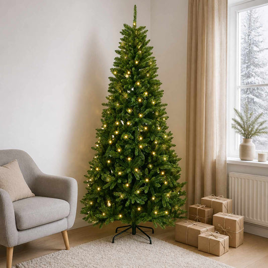 Artificial Hinged Christmas Tree 210 cm 400 LEDs Warm White PVC