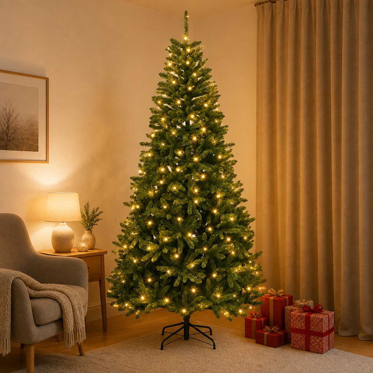 Artificial Hinged Christmas Tree 210 cm 400 LEDs Warm White PVC