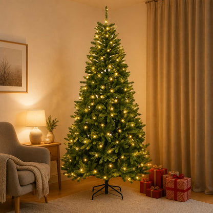 Artificial Hinged Christmas Tree 210 cm 400 LEDs Warm White PVC