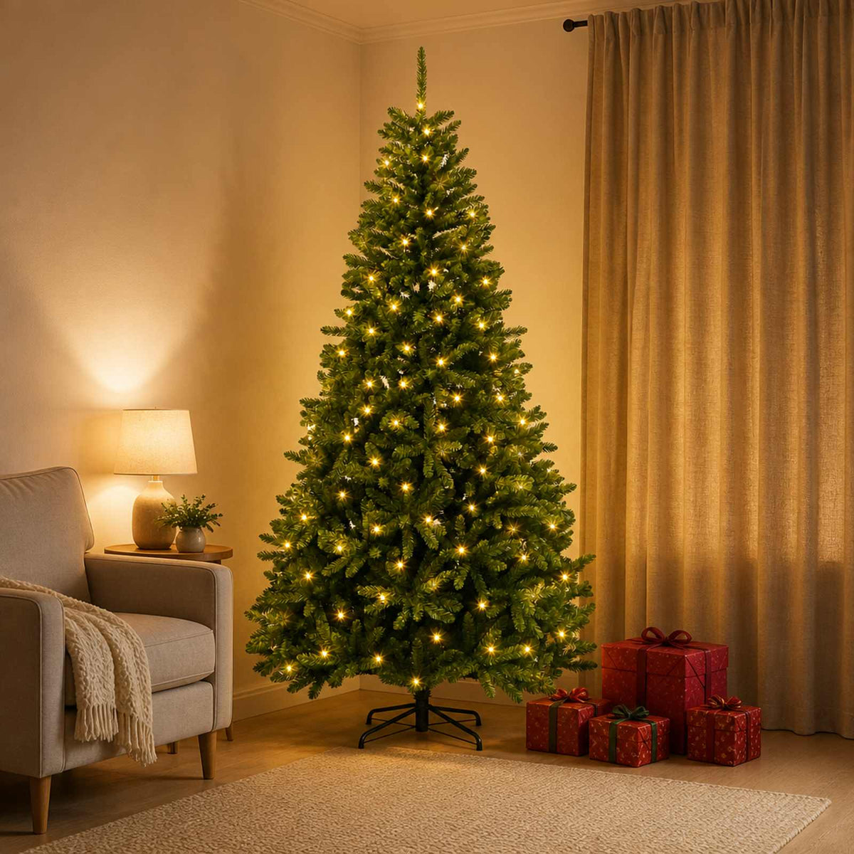 Artificial Hinged Christmas Tree 240 cm 600 LEDs Warm White PVC