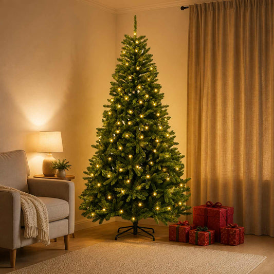 Artificial Hinged Christmas Tree 240 cm 600 LEDs Warm White PVC