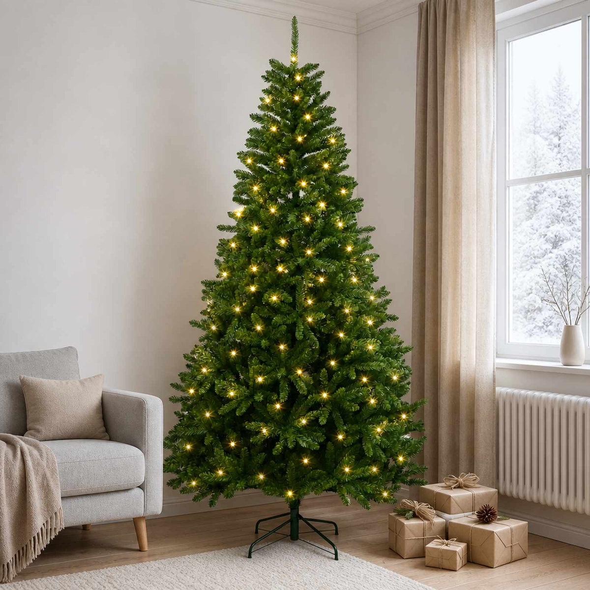 Artificial Hinged Christmas Tree 240 cm 600 LEDs Warm White PVC
