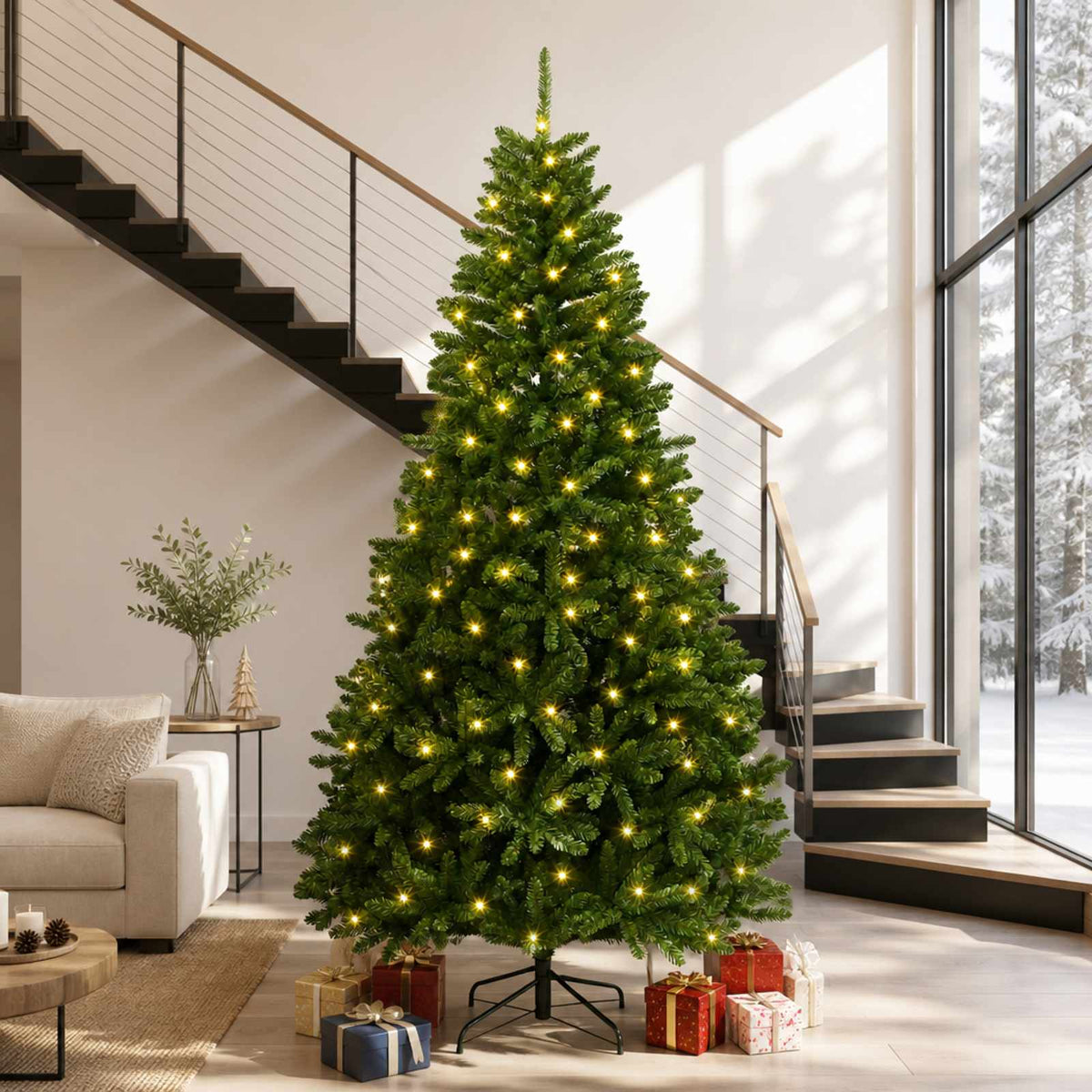 Artificial Hinged Christmas Tree 270 cm 600 LEDs Warm White PVC