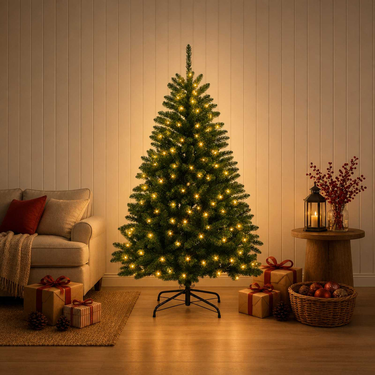 Artificial Hinged Christmas Tree 180 cm 300 LEDs Warm White