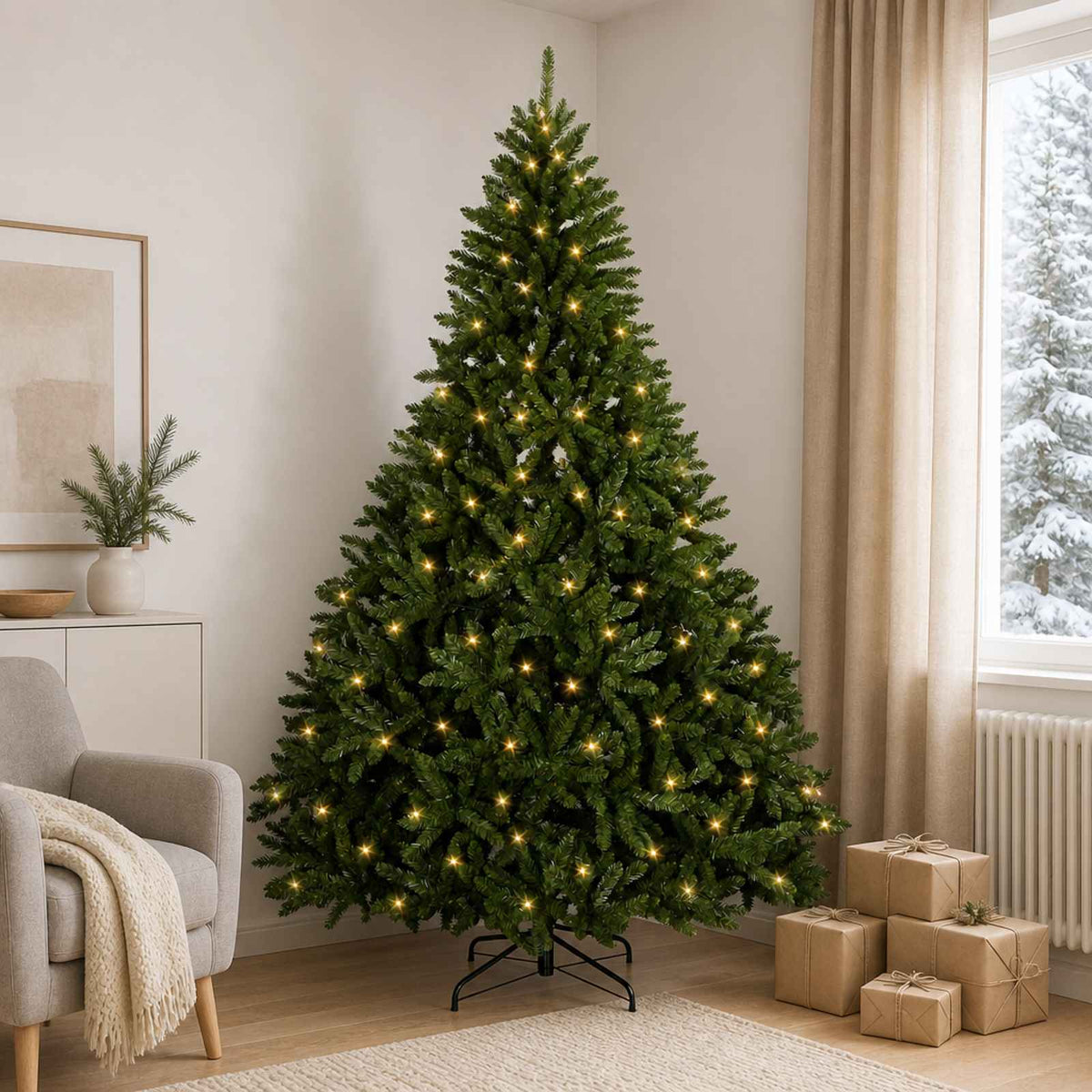 Artificial Hinged Christmas Tree 240 cm 600 LEDs Warm White PVC