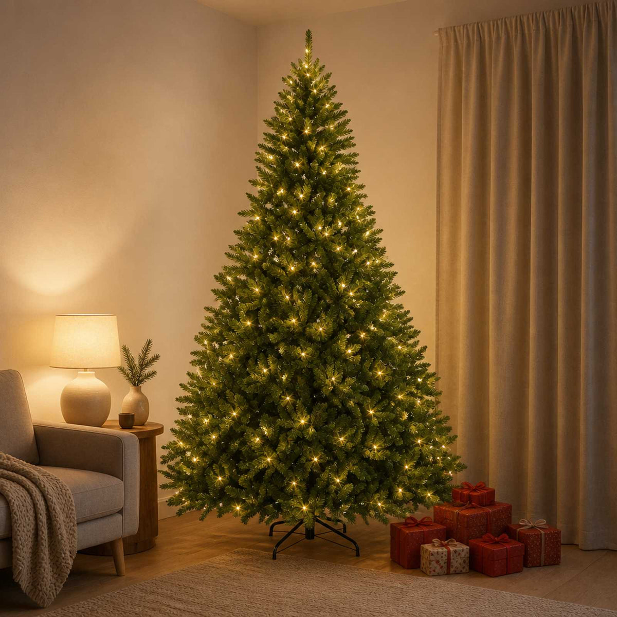 Artificial Hinged Christmas Tree 240 cm 600 LEDs Warm White PVC