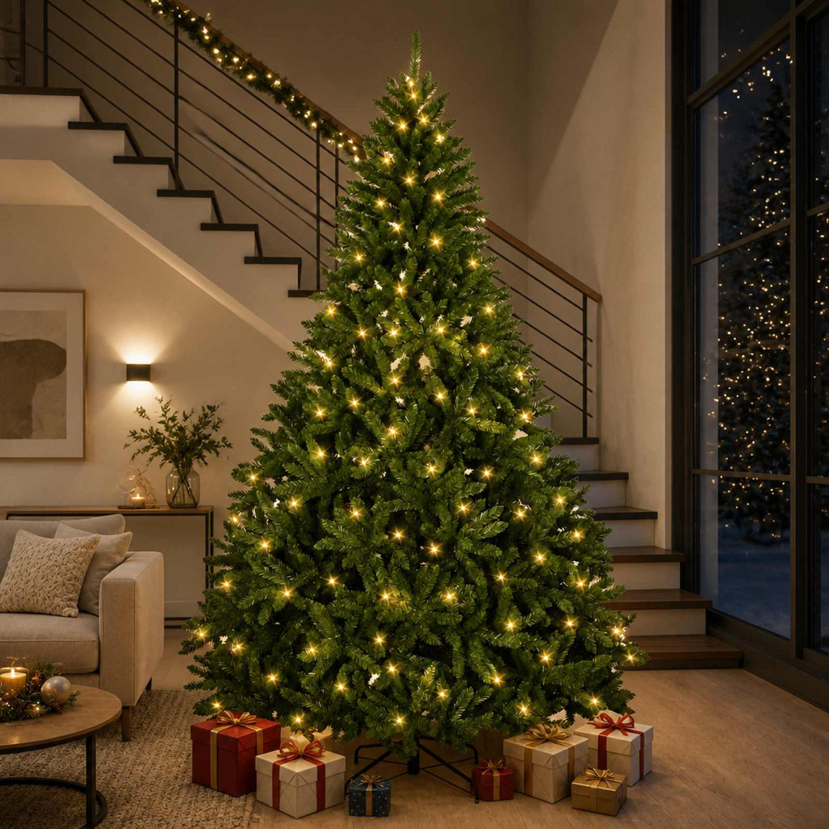 Artificial Hinged Christmas Tree 270 cm 600 LEDs Warm White