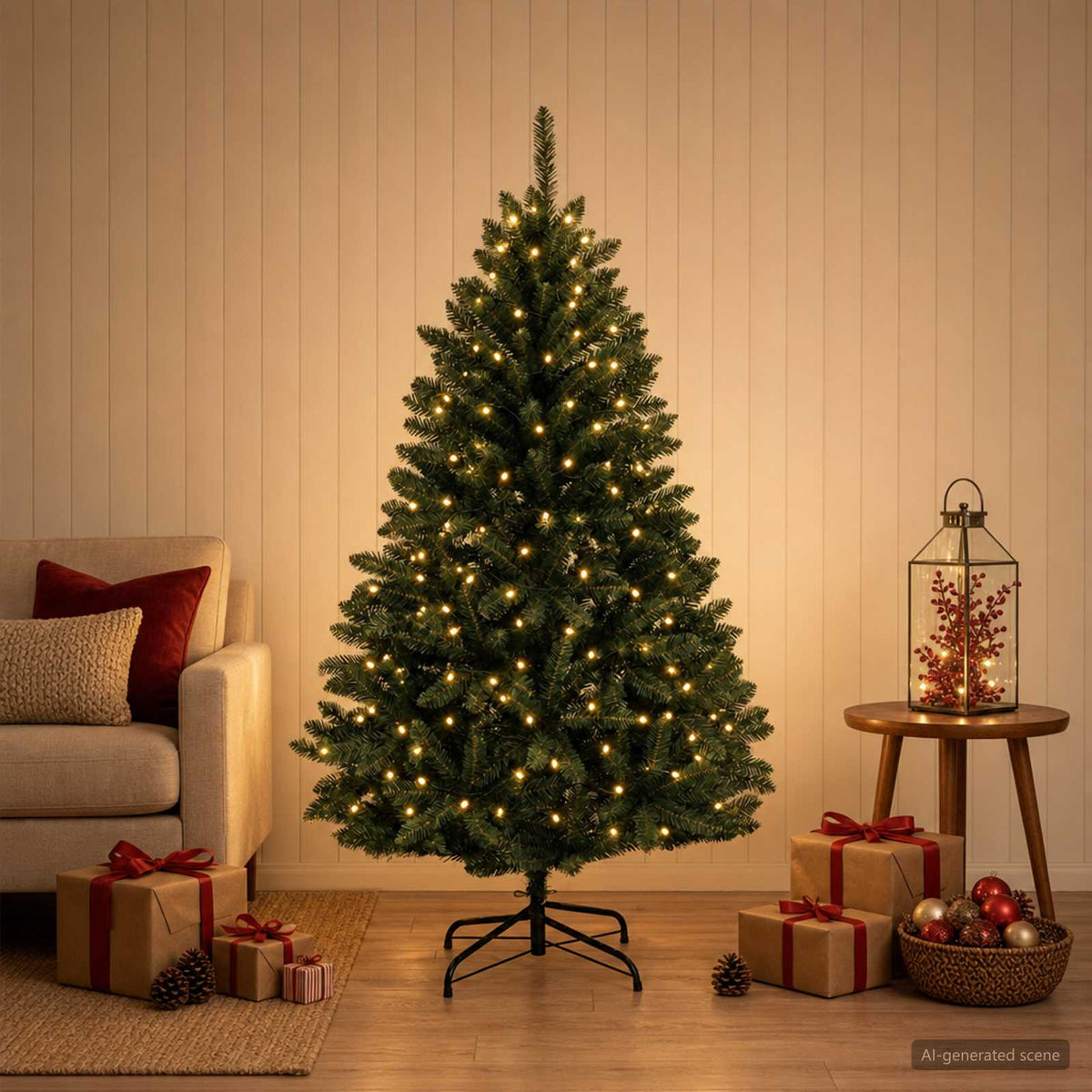 Artificial Hinged Christmas Tree 150 cm 150 LEDs Warm White PVC