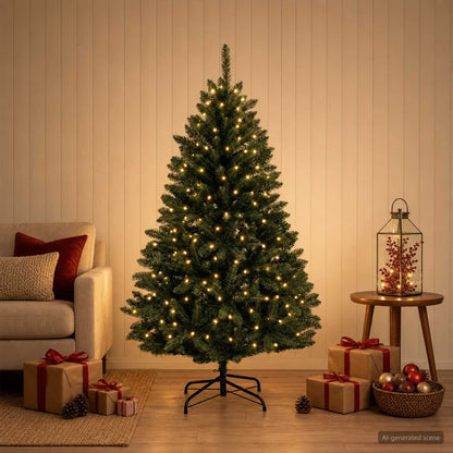 Artificial Hinged Christmas Tree 150 cm 150 LEDs Warm White PVC