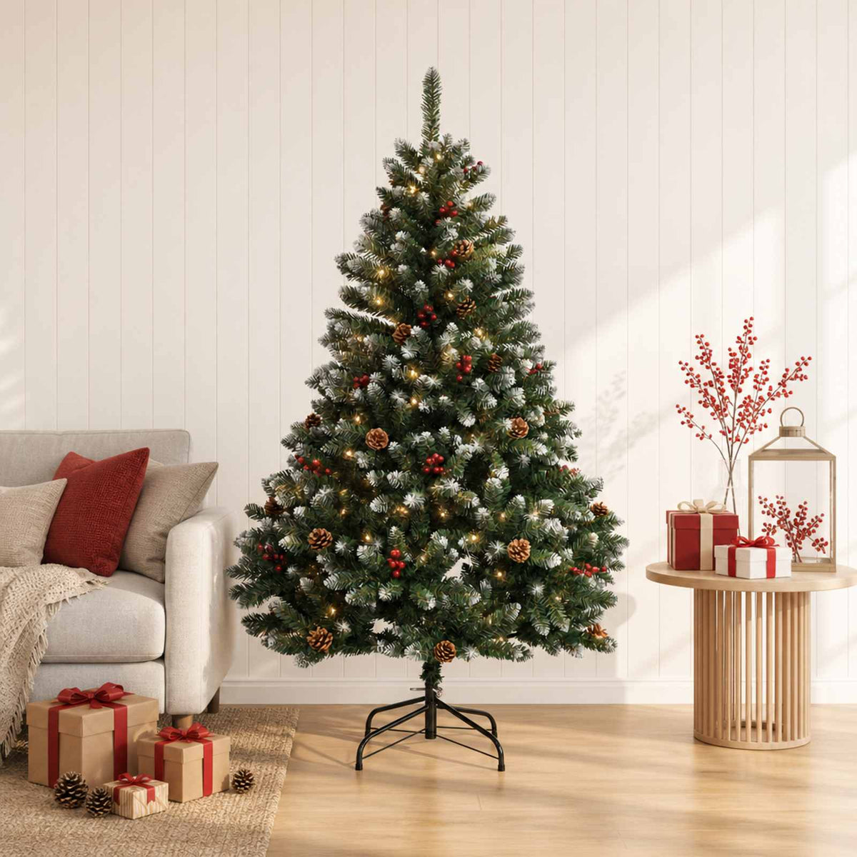 Artificial Hinged Christmas Tree 180 cm 300 LEDs Warm White PVC