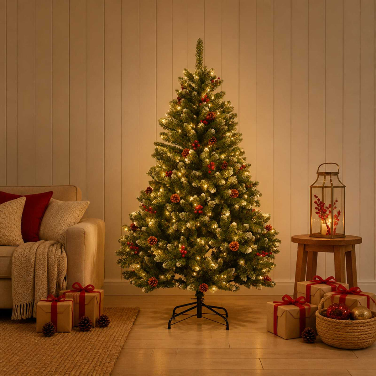 Artificial Hinged Christmas Tree 180 cm 300 LEDs Warm White PVC