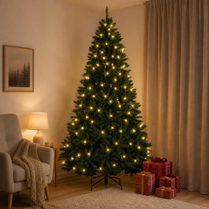Artificial Hinged Christmas Tree 210 cm 400 LEDs Warm White PVC