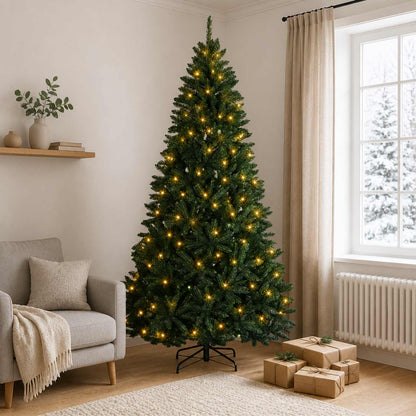 Artificial Hinged Christmas Tree 210 cm 400 LEDs Warm White PVC
