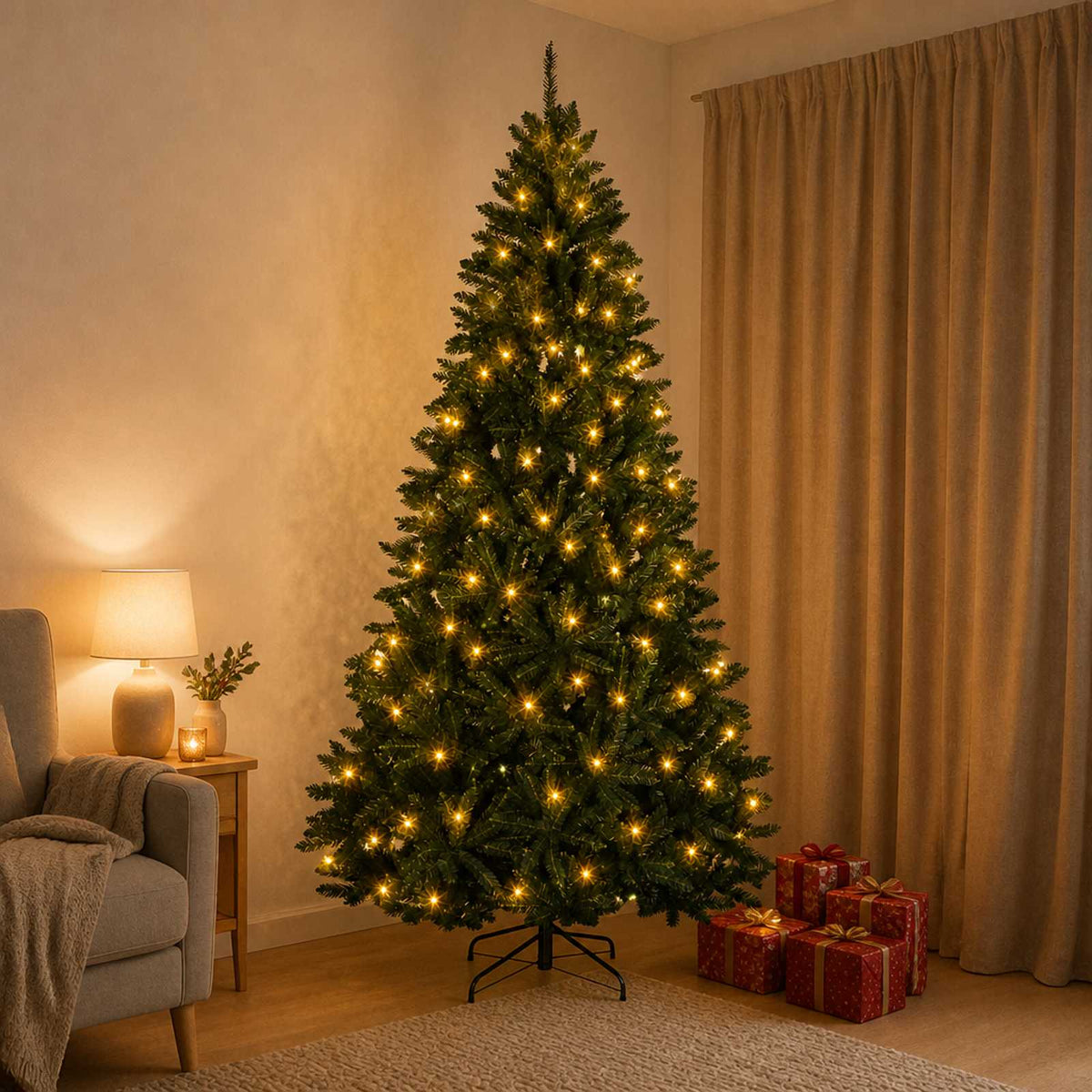 Artificial Hinged Christmas Tree 240 cm 600 LEDs Warm White PVC