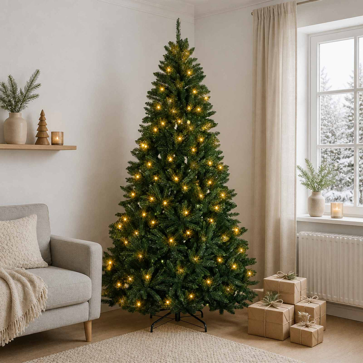 Artificial Hinged Christmas Tree 240 cm 600 LEDs Warm White PVC