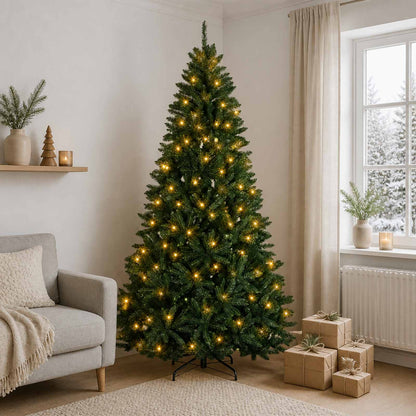 Artificial Hinged Christmas Tree 240 cm 600 LEDs Warm White PVC