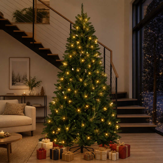 Artificial Hinged Christmas Tree 270 cm 600 LEDs Warm White PVC