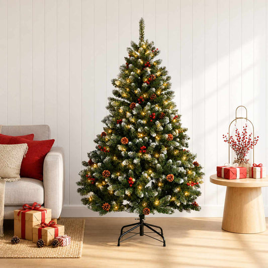 Artificial Hinged Christmas Tree 150 cm 150 LEDs Warm White PVC