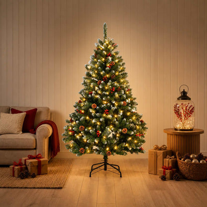 Artificial Hinged Christmas Tree 150 cm 150 LEDs Warm White PVC