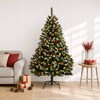 Artificial Hinged Christmas Tree 180 cm 300 LEDs Warm White PVC