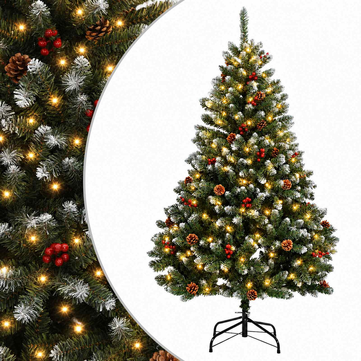 Artificial Hinged Christmas Tree 180 cm 300 LEDs Warm White PVC