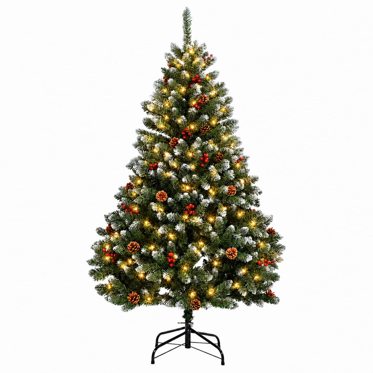 Artificial Hinged Christmas Tree 180 cm 300 LEDs Warm White PVC